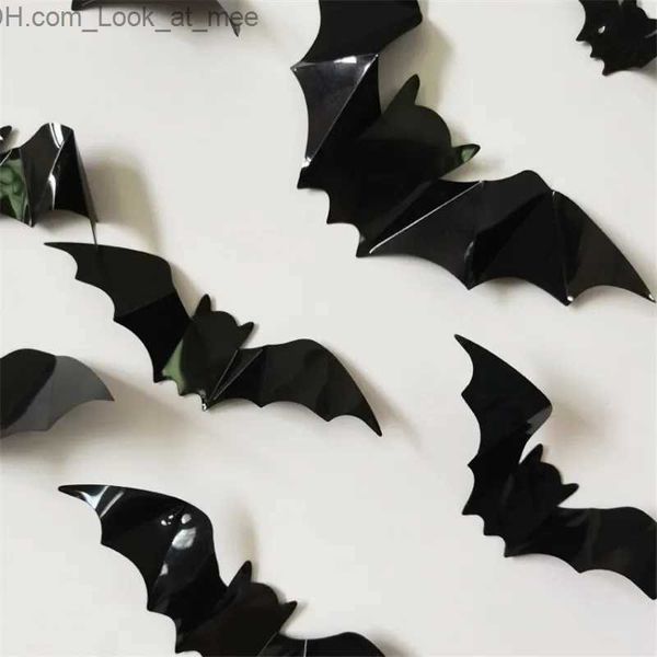 Autres fournitures de fête d'événement 16pcs Halloween 3D Black Bat Stickers muraux amovibles Halloween DIY Wall Decal Halloween Party Décoration Horreur Bats Autocollants Q231010