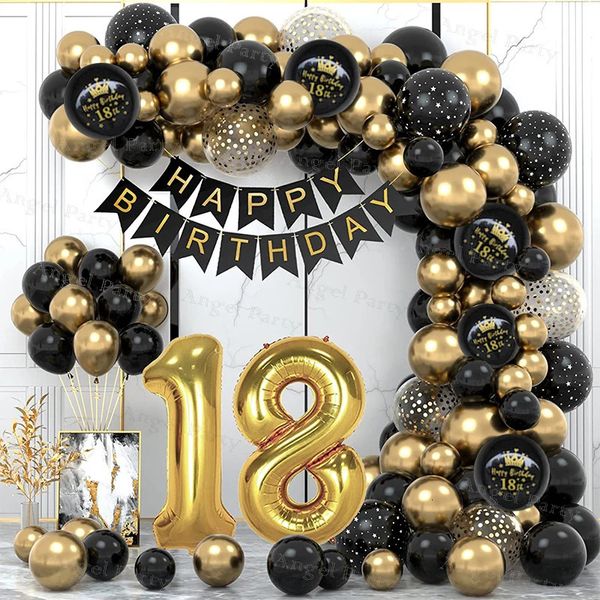Autres fournitures de fête d'événement 18 30 40 50 60 ans Joyeux anniversaire Ballons en latex Black Gold Arch Kit Globos Party Décoration Garçon Fille Hommes Femmes Anniversaire 231215