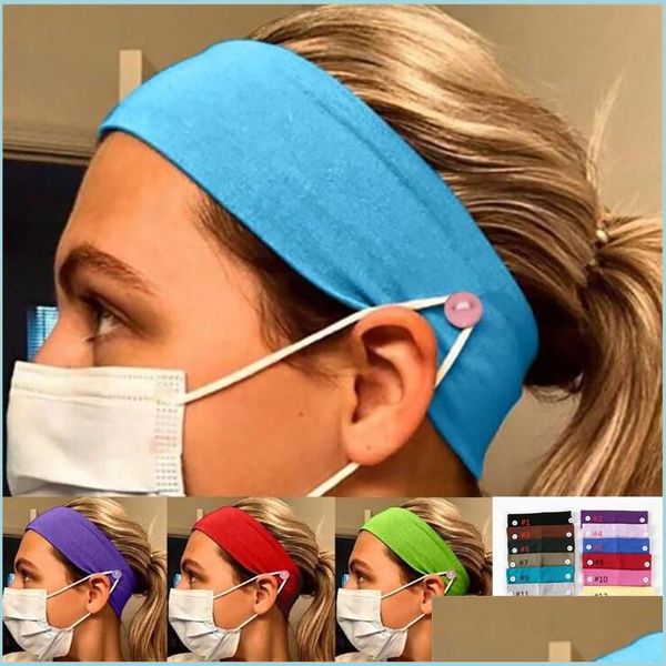 Otros suministros para fiestas de eventos 18 colores Mascarilla facial Titular de la diadema Deportes Diademas de punto con botón Protectores de orejas para Er Yoga Hair Ba DH0OL