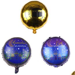 Autres fournitures de fête d'événement Ballons ronds en aluminium Eid Mubarak de 18 pouces Décorations du Hajj Ballon à l'hélium Star Moon Ramadan Kareem Al-Fit Dhfoo