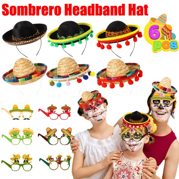 Autres fournitures de fête d'événement 18pcs Cinco de Mayo Fiesta Party Supplies Chapeau mexicain Sombrero Bandeaux Chapeaux avec lunettes en papier Dia De Muertos Carnival 230925