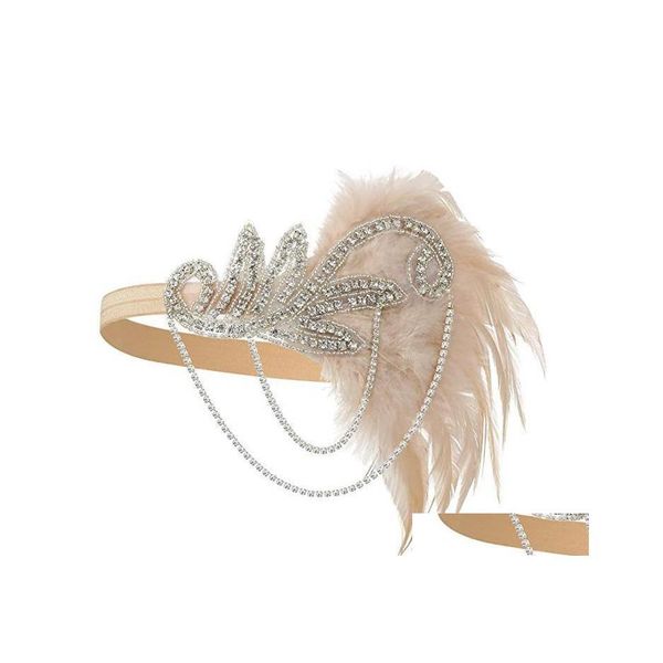 Autres Fournitures De Fête D'événement 1920S Bandeau Accessoires De Costume Charleston Accessoires Nude Flapper Coiffe Gatsby Plume Perlée Goutte D Dhv8O