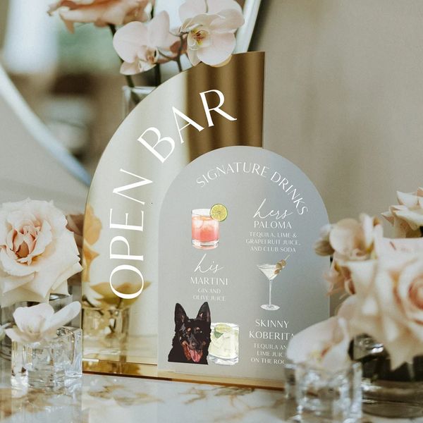 Autres fournitures de fête d'événement 1pc miroir d'or signe de barre de mariage signature cocktails boissons pour animaux de compagnie signalisation son et son 230901