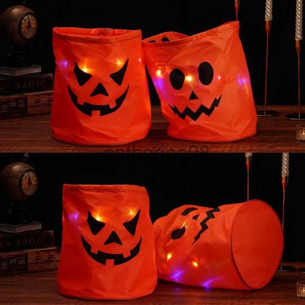 Otros suministros para fiestas de eventos 1 pieza Truco o trato de Halloween Cubo Bolsas de dulces de calabaza Luz LED Cesta de Halloween plegable para regalo de fiesta de Acción de Gracias B K5R1 x1007