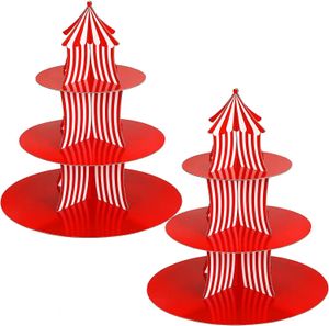 Autres fournitures de fête d'événement 1set 3 niveaux cirque carnaval papier cupcake stand rouge rayé gâteau décoration dessert de la journée des enfants 231212