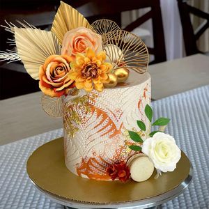 Andere Event Party Supplies 1Set Goldene Palmblatt Dekoration Blume für Kuchen Topper Papier Geburtstag Glückliche goldene Palme Backen Kuchen Dekor Bohemian 230607