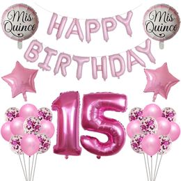 Andere evenementenfeestjes 1set Mis Quince mijn vijftien 15e jaar oude verjaardagsballonnen nummer 15 Baloon Spaans meisje roze gelukkige po rops 230821