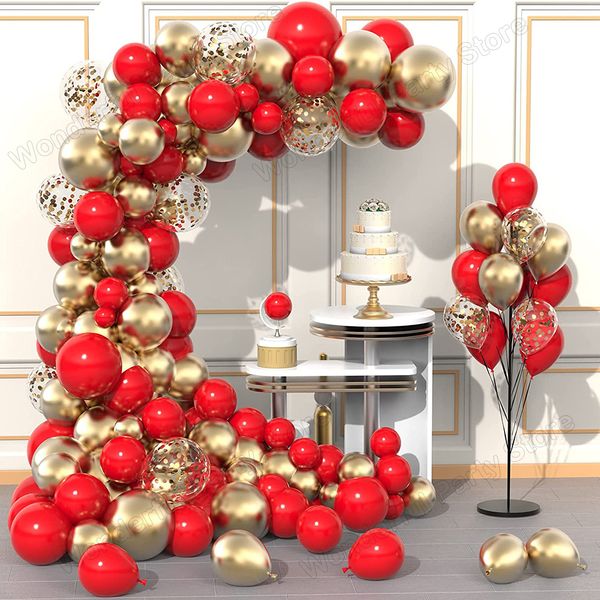 Otros suministros para fiestas de eventos 1set Globo rojo Guirnalda Kit de arco Metálico Oro Confeti Globos de látex Navidad Boda Cumpleaños Baby Shower Decoraciones 230826