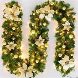 Autres fournitures de fête d'événement 2,7 m de Noël LED guirlande de rotin décor guirlande lumineuse couronne de fleur artificielle ornement d'arbre de pin bannière d'arbre de Noël cheminée porte escalier