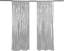 Feestartikelen voor andere evenementen 2 panelen 2ft x 8ft Silver Shimmer Sequin Fabric P o Booth Achtergrondgordijnen P ography Bruiloft Achtergrond Decor 230603