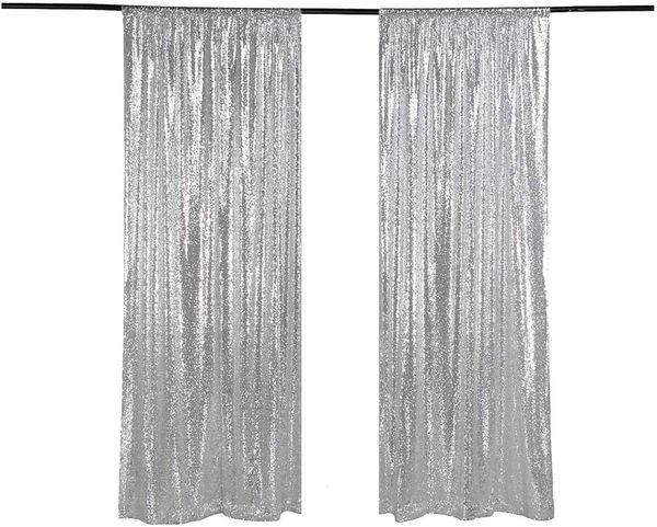 Autres fournitures de fête d'événement 2 panneaux 2ft x 8ft Silver Shimmer Sequin Fabric P o Booth Backdrop Rideaux P ography Wedding Background Decor 230603