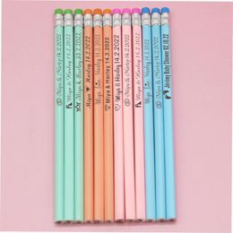 Autres fournitures de fête d'événement 20/50/100 crayons en bois de couleur personnalisés stylo de décoration scolaire personnalisé avec gomme cadeau de mariage faveurs fête de douche de bébé 19 cm 231202