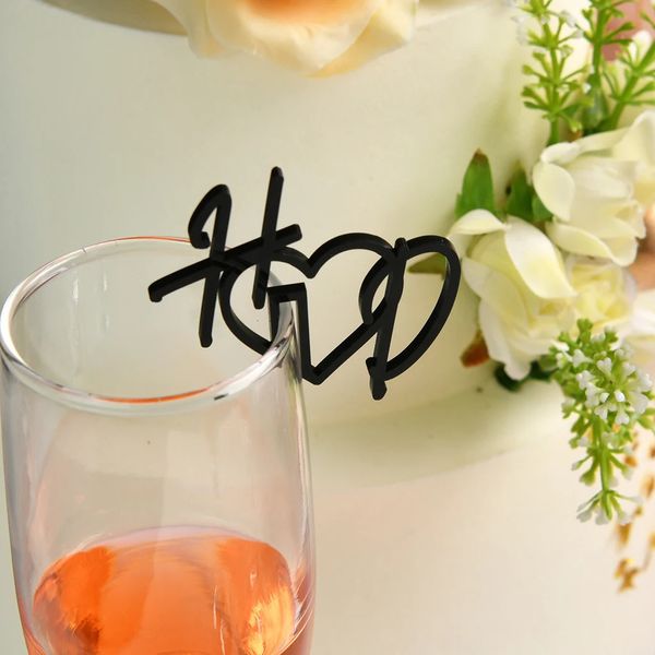 Autres fournitures de fête d'événement 20 50 100pcs étiquettes de boissons de mariage personnalisées coupées en verre topper agitateurs bar signe marqueur acrylique charmes de vin 231205