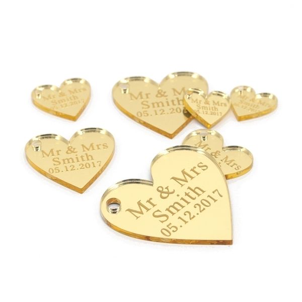 Autres Fournitures De Fête D'événement 20/50 / 100pcs Personnalisé Amour Coeur Miroir Acrylique Tag Gravé Nom De Bébé Baptême Table De Mariage Décoration Cadeau Personnalisé 221007