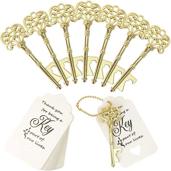 Autres fournitures de fête d'événement 20 / 50pcs Gold Key Bottle Opener Carte de papier Mariage Décoration de mariage Cadeaux de douche nuptiale Cadeaux de souvenirs de mariage pour les invités 231202