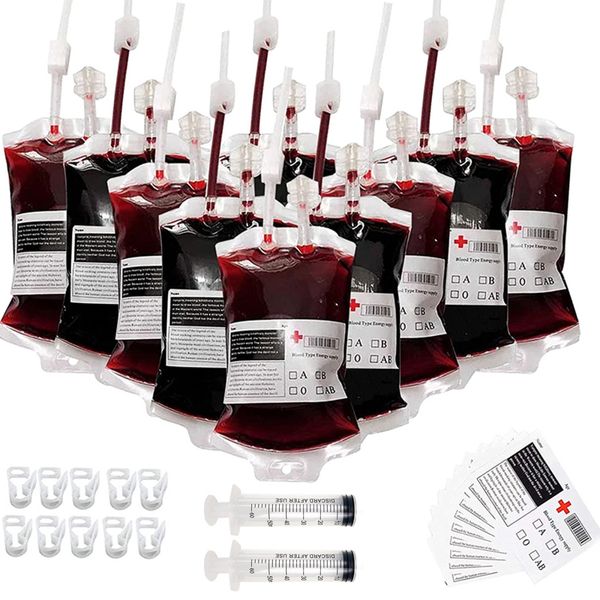 Otros suministros para fiestas de eventos Paquete de 20 bolsas de sangre para bebidas Bolsa de Halloween IV Bolsas reutilizables para bebidas de jugo Contenedor Vampiro/Hospital Fiesta temática Prop Día de la enfermera 230712