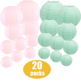 Andere evenementenfeestvoorraden 20 PCSSet 6 "14" Mint Green en Light Pink Chinese papier Lantaarn Assorteerde maten Lampion Wedding Boule Chinoise Hanging Decor 230206