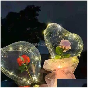 Autres fournitures de fête d'événement 2021 Réveillon de Noël LED Amour Coeur Forme Rose Bobball Saint Valentin Lumineux Carthame Bundle Ballon N Dh8Xj