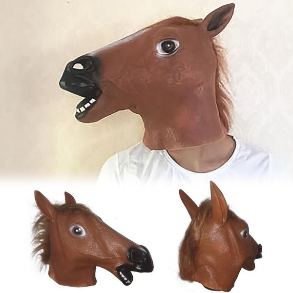 Autres événements Fournitures de fête 2021 Masque de tête d'Halloween drôle en caoutchouc Latex Brown Horse Animal Mascarade Vêtements Accessoires Masque Horreur