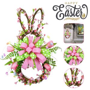 Andere evenementenfeestjes 2023 Easter Bunny Garland opvouwbare rattan hanger Diy Door Decoratie voor buitenhuis Holiday 230330