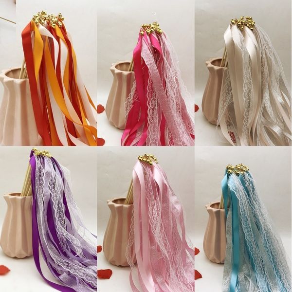 Otros suministros para fiestas de eventos 2050 unids Cinta de encaje Boda Decorar varitas con campana de oro Fairy Stick Twirling Streamers Prop 230919