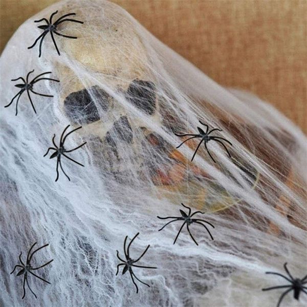 Autres fournitures de fête d'événement 20gBag Décorations d'Halloween en toile d'araignée lumineuse brillent dans la toile d'araignée extensible blanche foncée pour les accessoires horribles de barre de maison hantée 220829