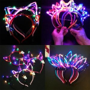 Autres fournitures de fête d'événement 20pcs lueur chat lapin oreille corne bandeau cadeau lumière fleur guirlande bandeau LED anniversaire mariage costume Halloween 221007