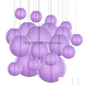 Otros suministros para fiestas de eventos 20 piezas Lot 612 Tamaño de mezcla Linternas de papel violeta Linterna china Bola púrpura Lampion para bodas Vacaciones Dec DHZQC