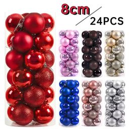 Autres fournitures de fête d'événement 24 / pcs 8cm Ornements de boule de Noël Ensemble en plastique peint Arbre de Noël Pendentif Décoration Accessoires de décoration de Noël 231027