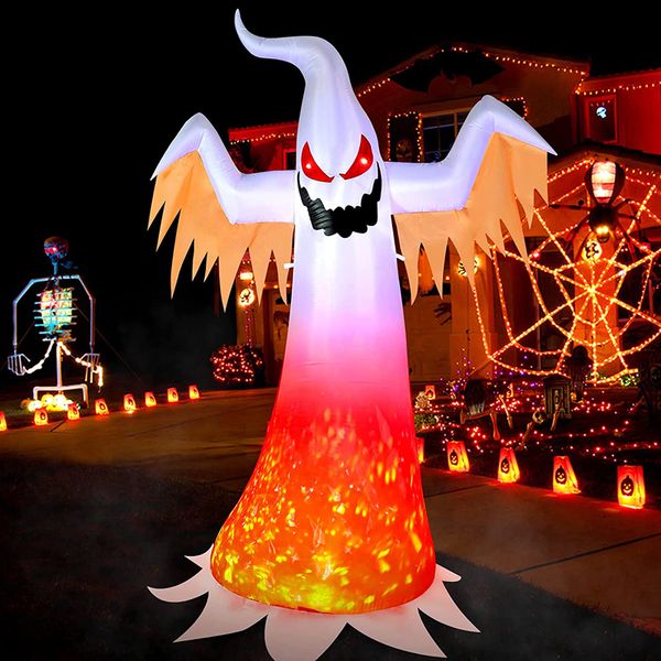 Otros suministros para fiestas de eventos 240 cm Gran fantasma inflable de Halloween con luz de llama giratoria Decoración de terror Hogar Patio al aire libre Brillante Prop 230809