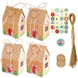 Otros suministros para fiestas de eventos 24 unids Cajas de dulces de Navidad Forma de casa Caja de regalo Favor de Navidad DIY Decoraciones de embalaje de galletas Año 2024 231011