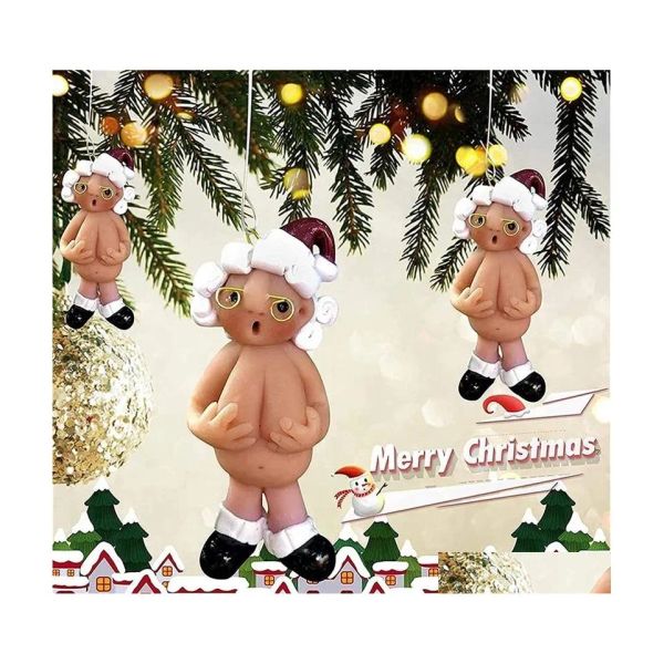 Autres fournitures de fête d'événement 24pcs Noël drôle nu Père Noël suspendu pendentif mâle femelle arbre année résine cadeaux maison decorati Dhpaq ZZ