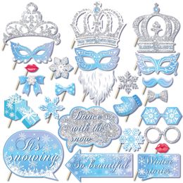 Andere evenementen Feestartikelen 25 stks/set Winter Blauw Sneeuwvlok Kroon Kerst Verjaardagsfeestje Papieren Pobooth Rekwisieten Potaking Prop Babyborrel Feestdecors 231013