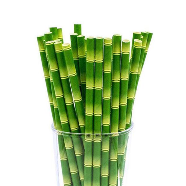 Autres fournitures de fête d'événement 25pcslot pailles en papier de bambou vert joyeux anniversaire mariage décoratif paille à boire tropicale 230822