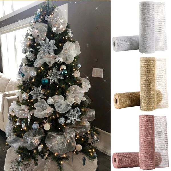 Autres fournitures de fête d'événements 26cm 10 mètres de ruban de maille blanche d'or bricolage arbre de Noël paillettes rouleau décorations de mariage décor de Noël Navidad emballage cadeau 231030