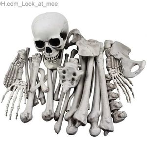 Autres fournitures de fête d'événement 28 PCS Os de squelette avec crâne Statue de squelette réaliste artificielle pour Halloween Spooky Cimetière Ground Bar Party Décoration Q231010