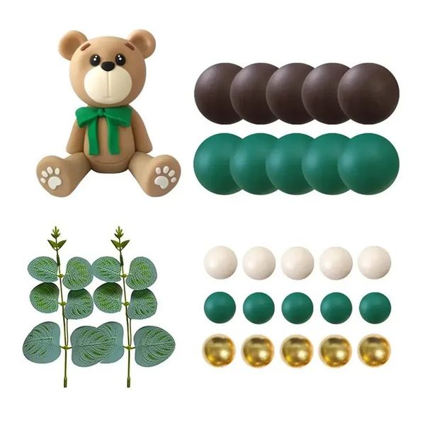 Autres fournitures de fête d'événement 28pcs / set toppers de gâteau d'ours en peluche avec des feuilles d'eucalyptus pour enfants 1er garçon ours thème décoration de fête d'anniversaire décor de douche de bébé 231127