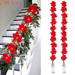 Andere evenementenfeestjes 2m 10Led Christmas Poinsettia Flowers Decorations slinger snaar lichten Xmas Tree Ornamens Indoor Outdoor Home Decor 230422