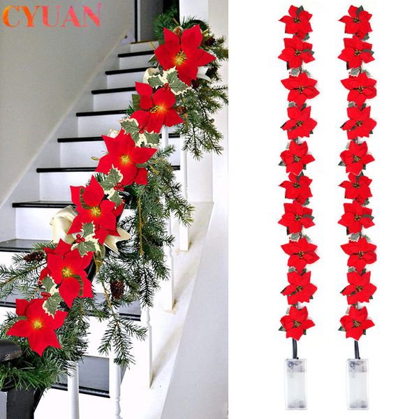 Autres Fournitures De Fête D'événement 2m 10LED Noël Poinsettia Fleurs Décorations Guirlande Guirlande Lumineuse Ornements D'arbre De Noël Intérieur Extérieur Décor À La Maison 230422