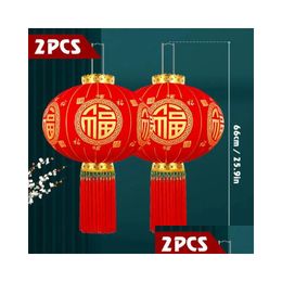 Autres fournitures de fête d'événement 2pc Lantern Red Chinese Year Decoration Traditional Spring Festival Fu Pendant pour porche de porte Dhjvi Dhjvi