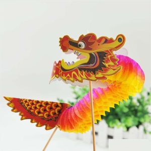 Andere evenementenfeestjes 2pcs Pack 3D Chinese Dragon Tissue Paper Bloemen Balls Nieuwjaar Decoratie Honingraat Hangende decoratie2 DHH26