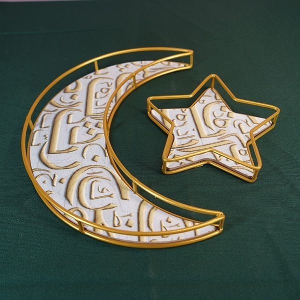 Otros suministros para fiestas de eventos 2PCS Ramadan Kareem Bandeja de hierro Decoraciones Luna en forma de estrella Eid Mubarak Caja de regalo Bandeja de postre Artesanía Islam Fiesta musulmana Festival 230425