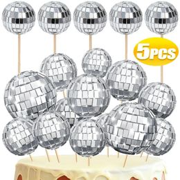 Autres fournitures de fête d'événement 3/4/5 cm Miroir Disco Balls Décoration de gâteau Joyeux anniversaire Topper Cupcake Bâtons en bois Insert pour la danse 231017