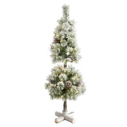 Andere evenementenfeestjes 3 'Geflokd kunstmatige kerstboomtopiary met 50 LED -lichten en dennenappels Mini Christmas Tree Christmas Ornamenten 231027