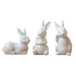 Autres fournitures de fête d'événement 3 pièces en céramique lapin ornement ornements décor lapin modèle orne pâques céramique figurines gâteau décorations YQ240116