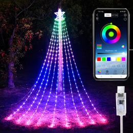 Outros suprimentos para festas de eventos 304LED Smart Christmas Tree String Light com Star Topper APP Controle Fairy String Lights Navidad Garland Outdoor Decor 231214