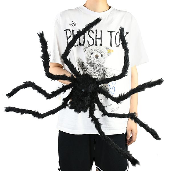 Autres fournitures de fête d'événement 3050cm75cm90cm Black Peluche Spider Halloween Décorations de fête pour la maison Bar Haunted House Horror Props Spider Web Kids Toy 230905