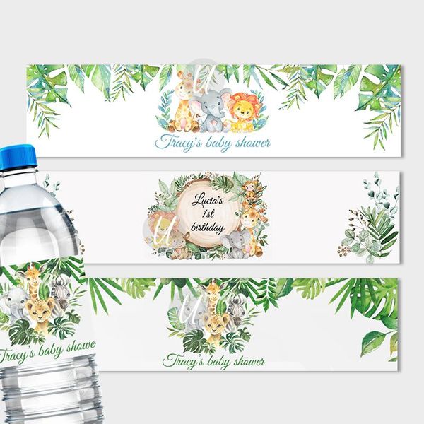 Otros suministros para fiestas y eventos 30 Uds. Pegatinas para botellas de agua de animales de la selva etiqueta personalizada 1st Wild One Birthday Wraps Baby Shower Safari PartyOthe