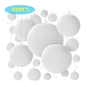 Autres fournitures de fête d'événement 30pcs / lot 4 '' - 12 '' Taille mixte Lampion de boule de papier chinois suspendu blanc décoration de mariage lanternes abat-jour décor 221128