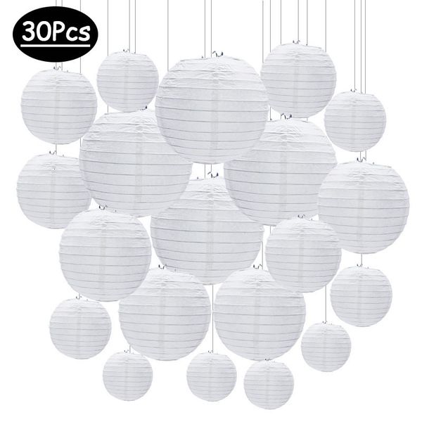 Otros suministros para la fiesta de eventos 30pcs/lote 4 ''-12 '' Linternas de papel chino blanco Bola colgante de linterna redonda para la fiesta de cumpleaños de la boda Eid Ramadan Decoraciones 230812